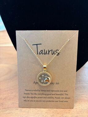 Taurus Gold Zodiac Pendant Necklace - Taurus Necklace